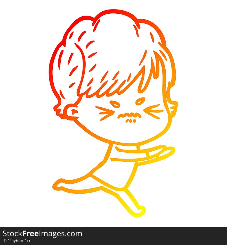 warm gradient line drawing cartoon frustrated woman