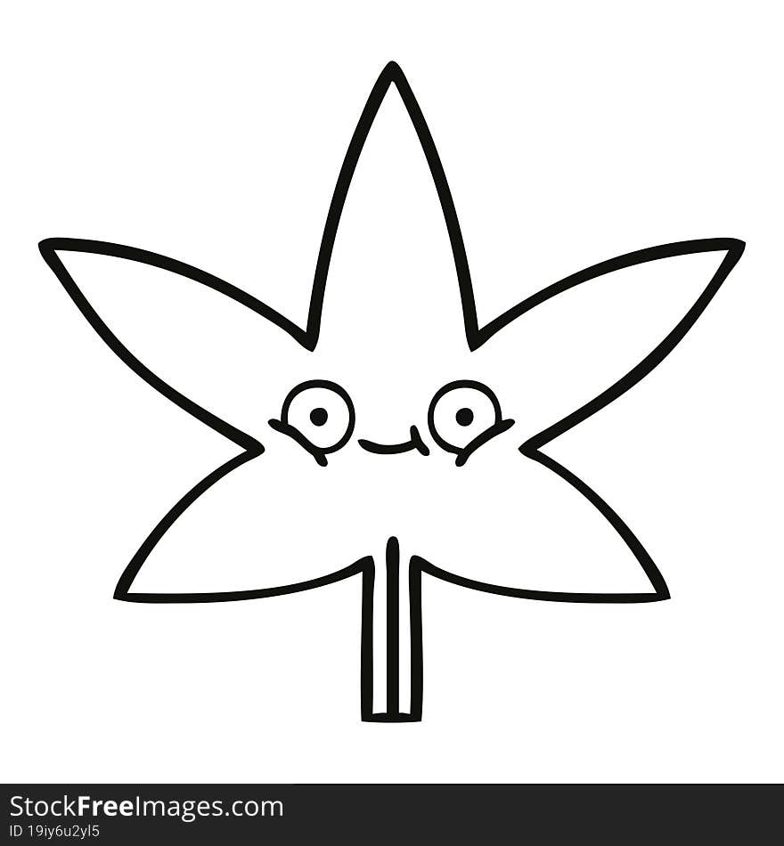 Line Drawing Cartoon Marijuana Leaf