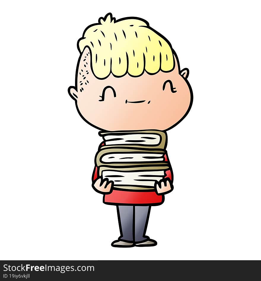 cartoon friendly boy with books. cartoon friendly boy with books