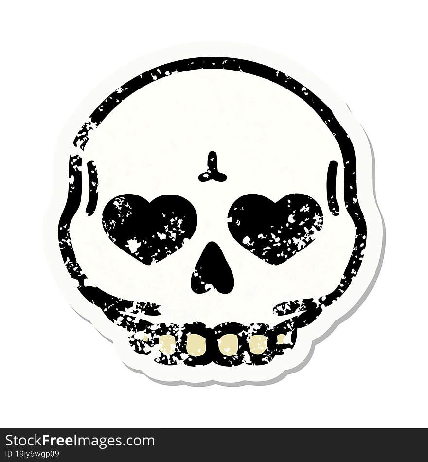 traditional distressed sticker tattoo of a skull