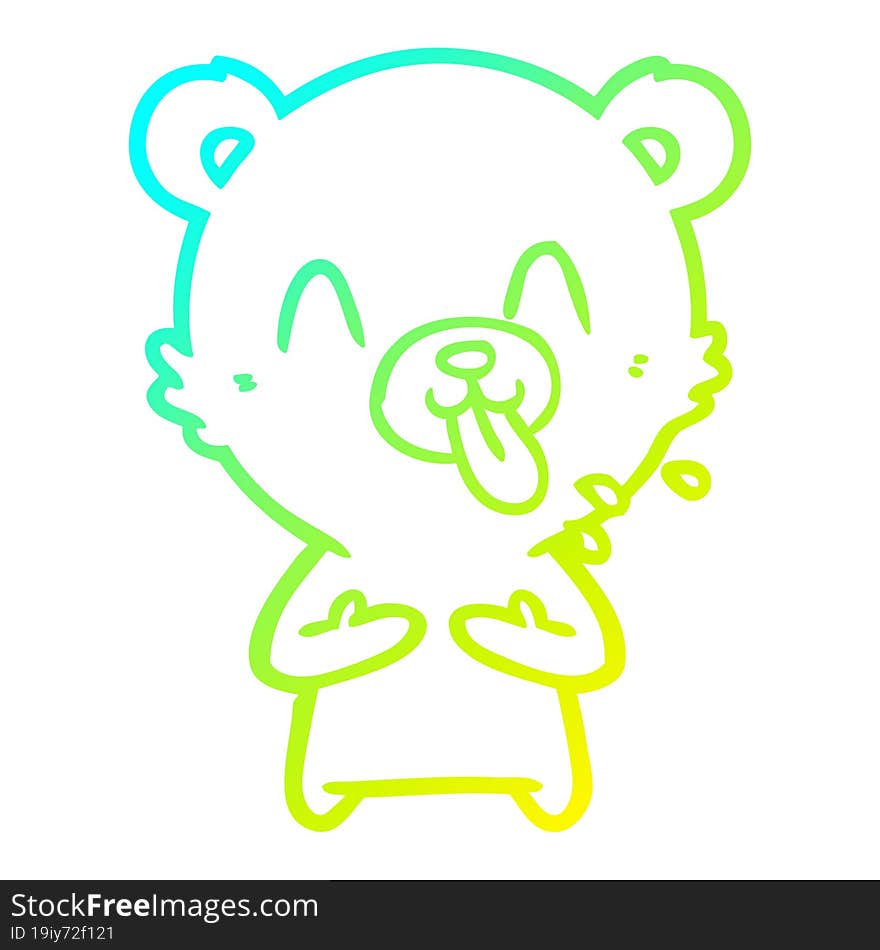 cold gradient line drawing of a rude cartoon polar bear sticking out tongue