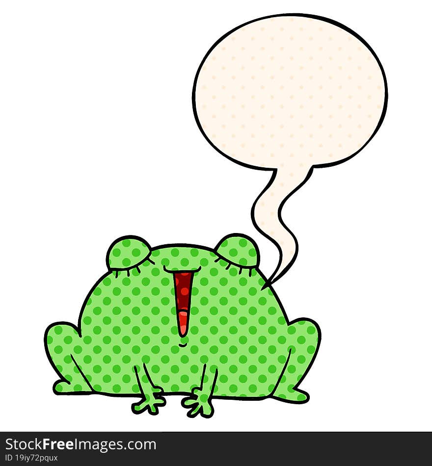 cute cartoon frog and speech bubble in comic book style