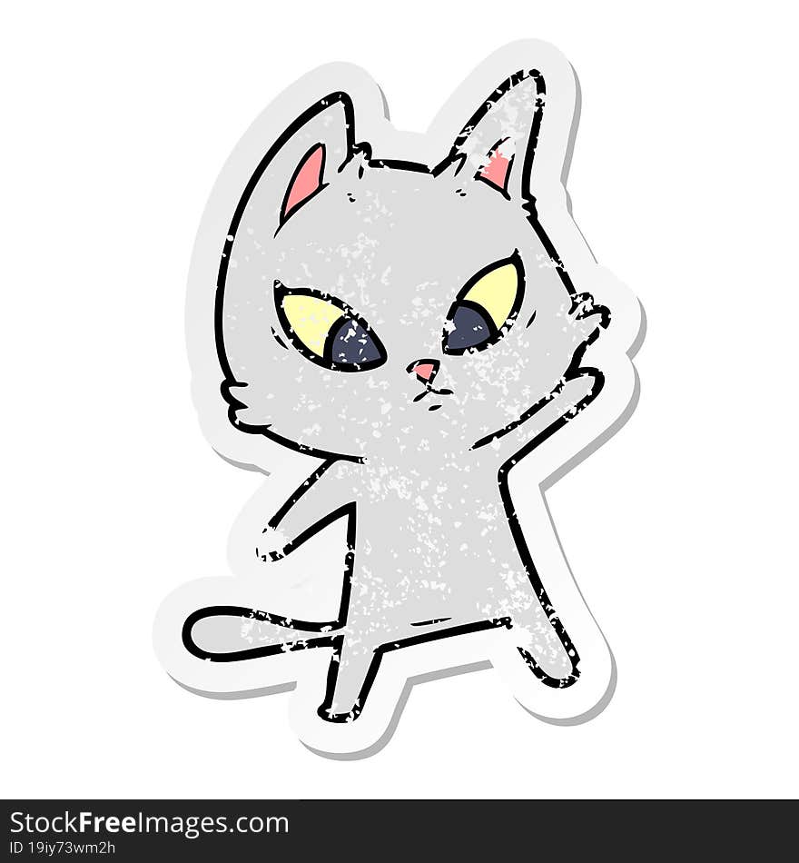 distressed sticker of a confused cartoon cat