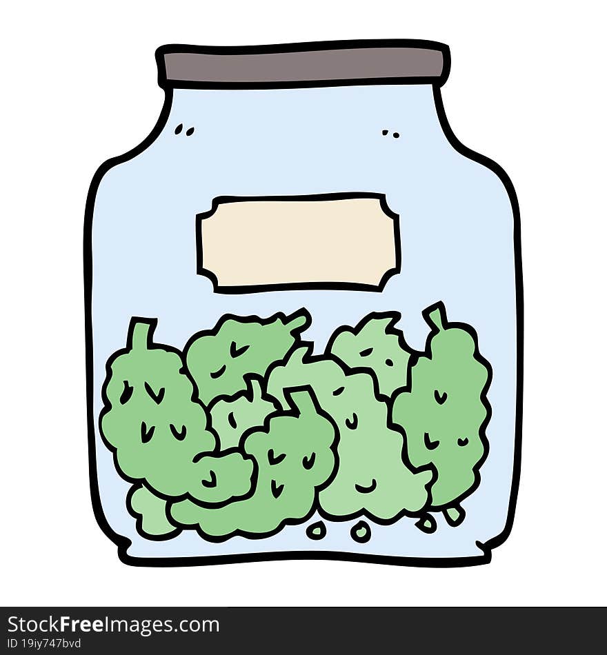 hand drawn doodle style cartoon cannabis dispensary jar