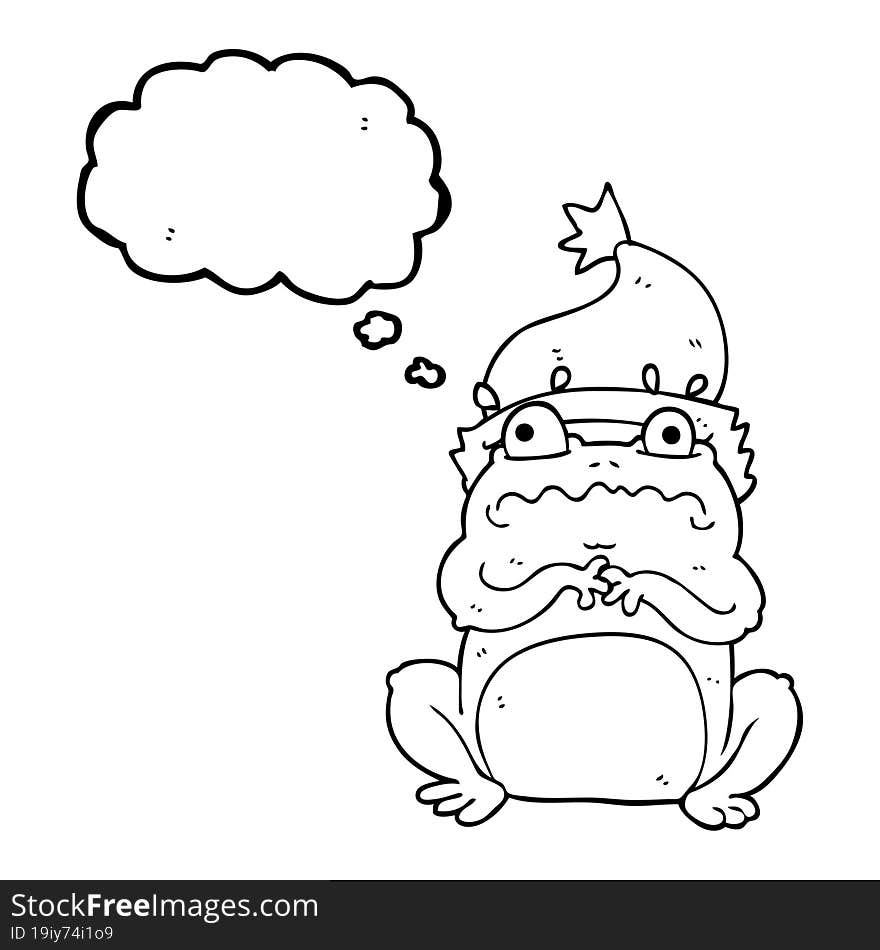 thought bubble cartoon frog in christmas hat