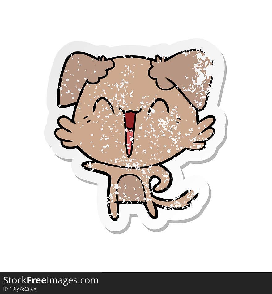 Distressed Sticker Of A Happy Little Pointing Dog Cartoon