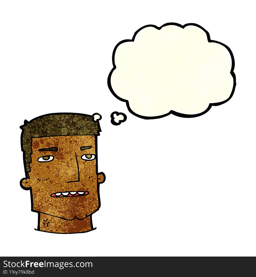 cartoon male head with thought bubble