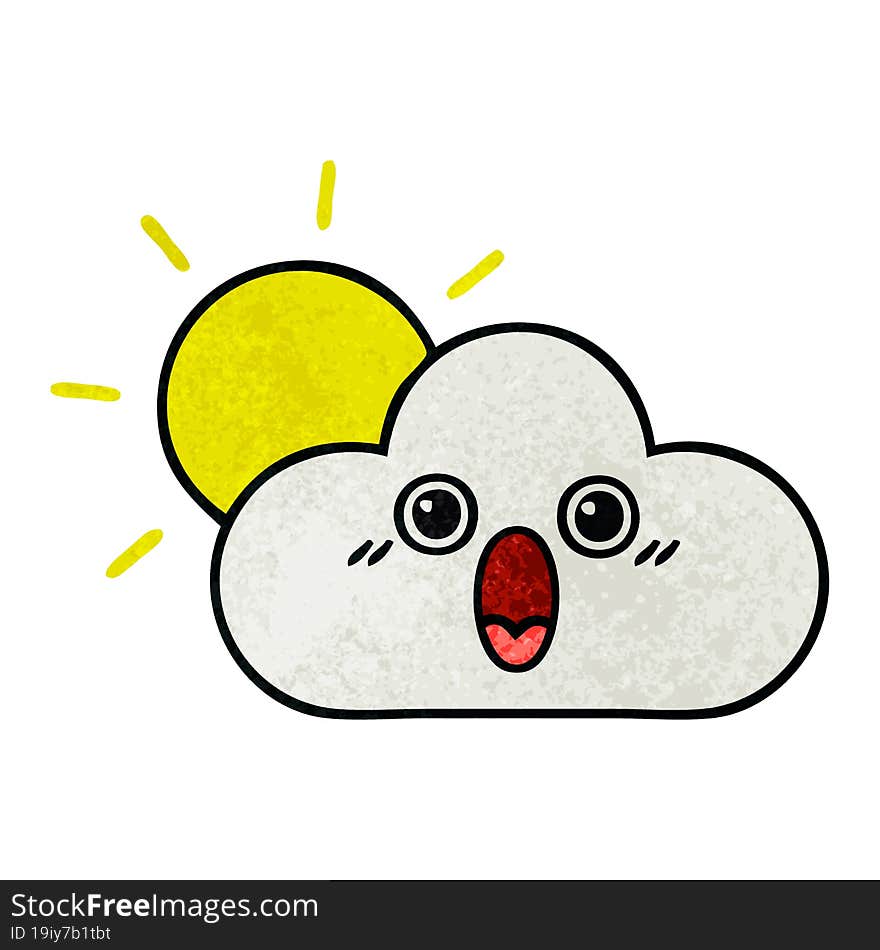 Retro Grunge Texture Cartoon Sun And Cloud