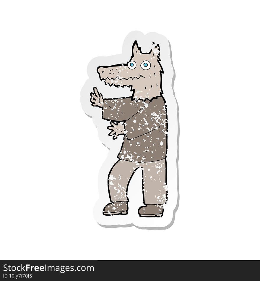 Retro Distressed Sticker Of A Cartoon Funny Werewolf