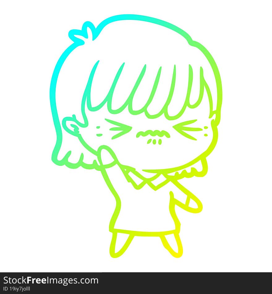 cold gradient line drawing annoyed cartoon girl