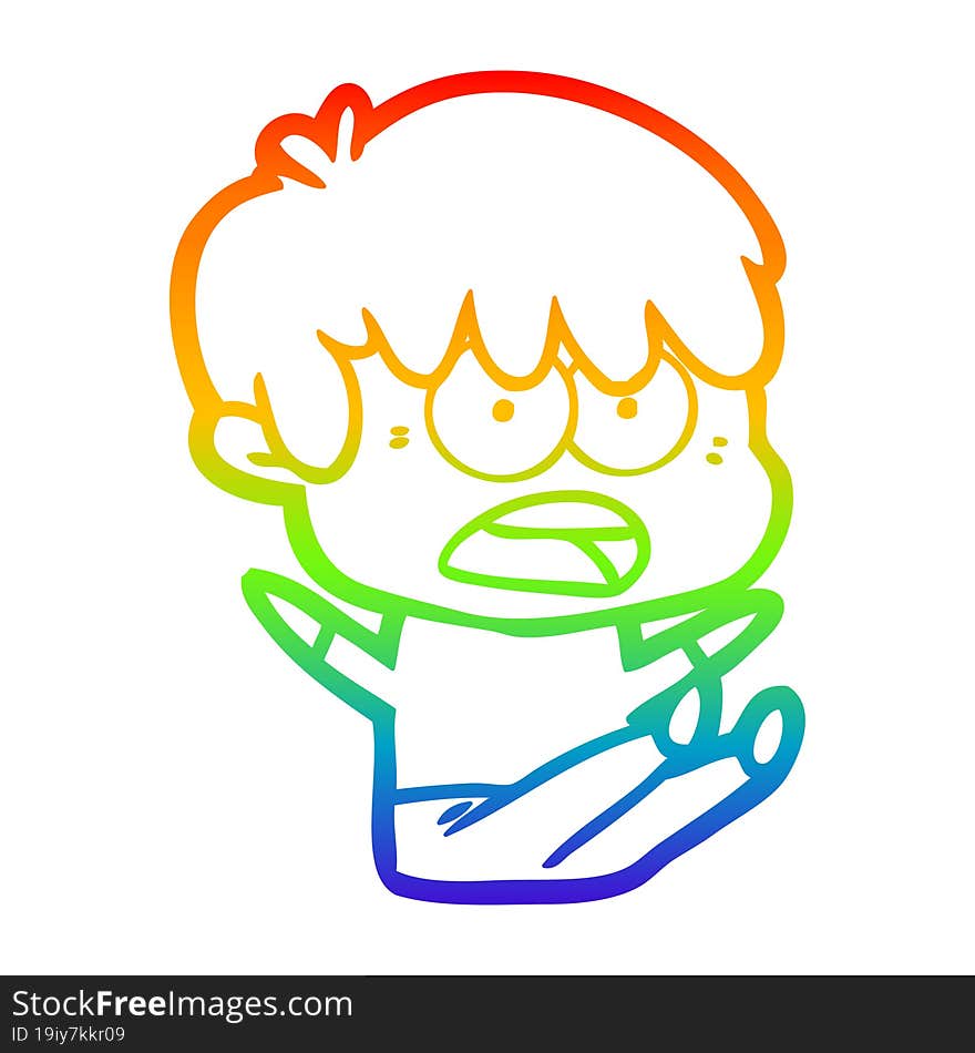 rainbow gradient line drawing worried cartoon boy