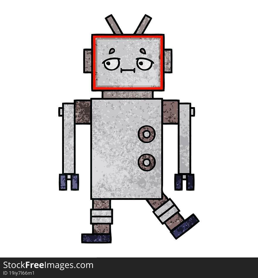 retro grunge texture cartoon of a robot