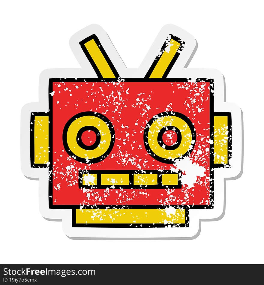 distressed sticker of a cute cartoon robot head