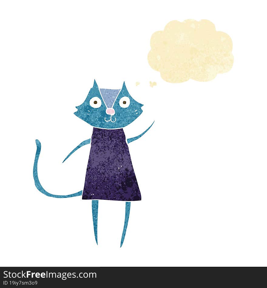 Cute Cartoon Black Cat Waving With Thought Bubble