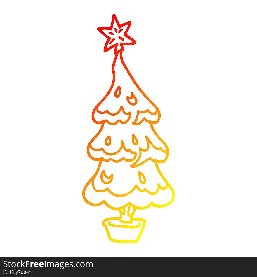 Warm Gradient Line Drawing Cartoon Snowy Christmas Tree