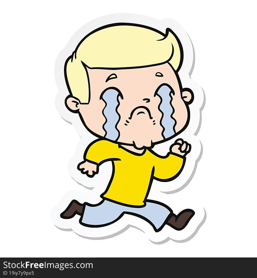 sticker of a cartoon man crying