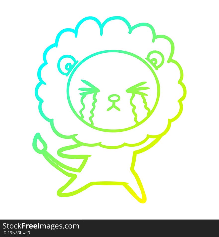 cold gradient line drawing cartoon crying lion