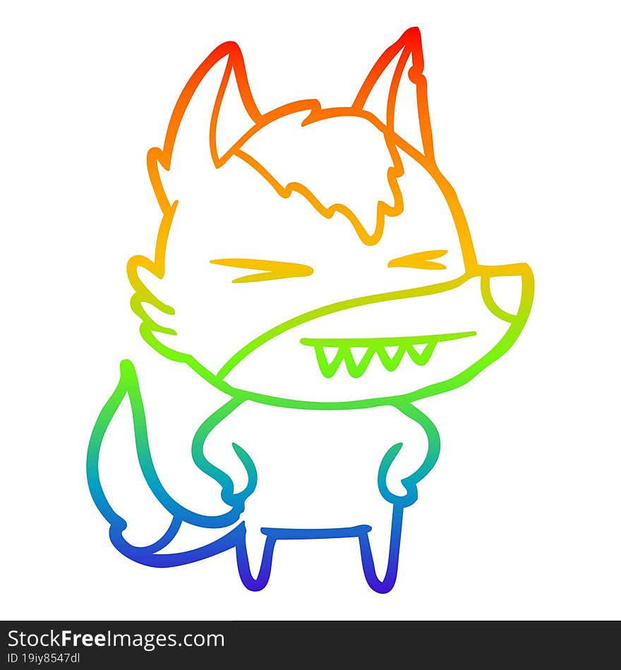 rainbow gradient line drawing of a angry wolf cartoon