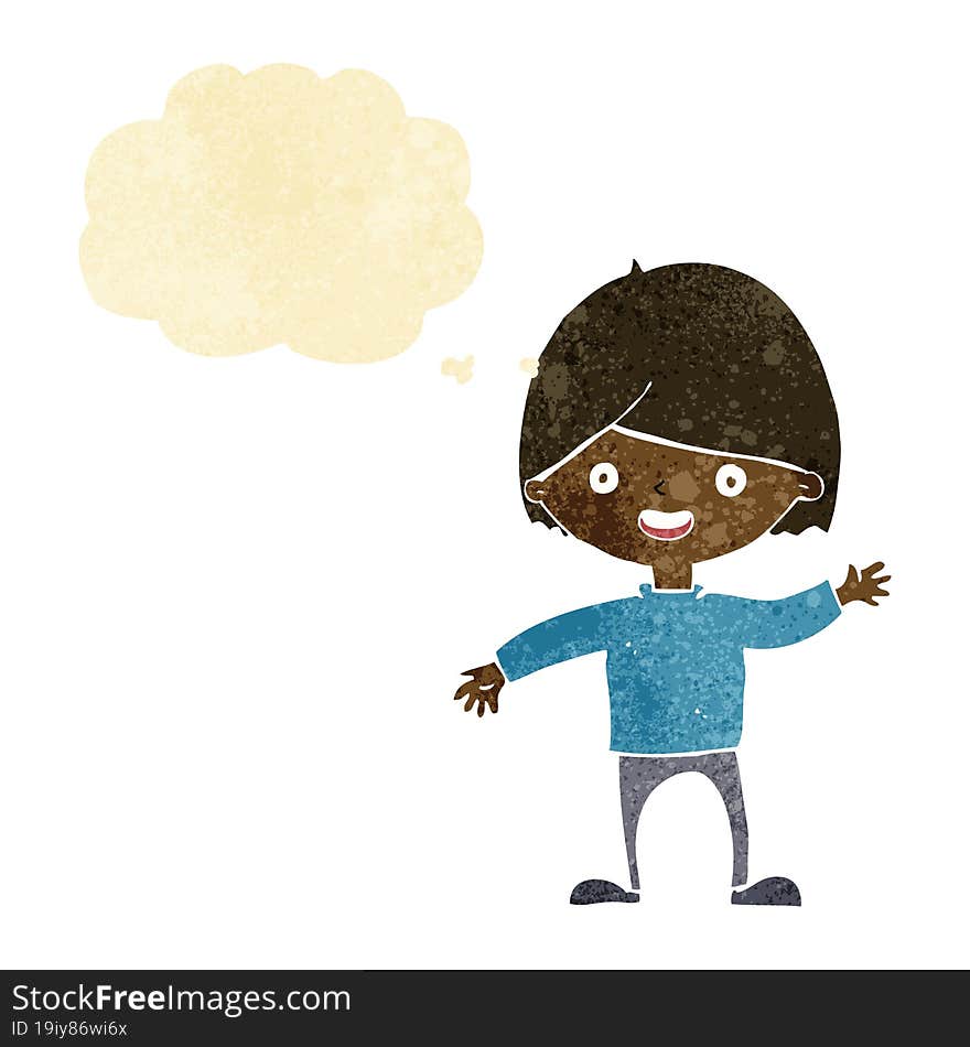 Cartoon Waving Boy With Thought Bubble