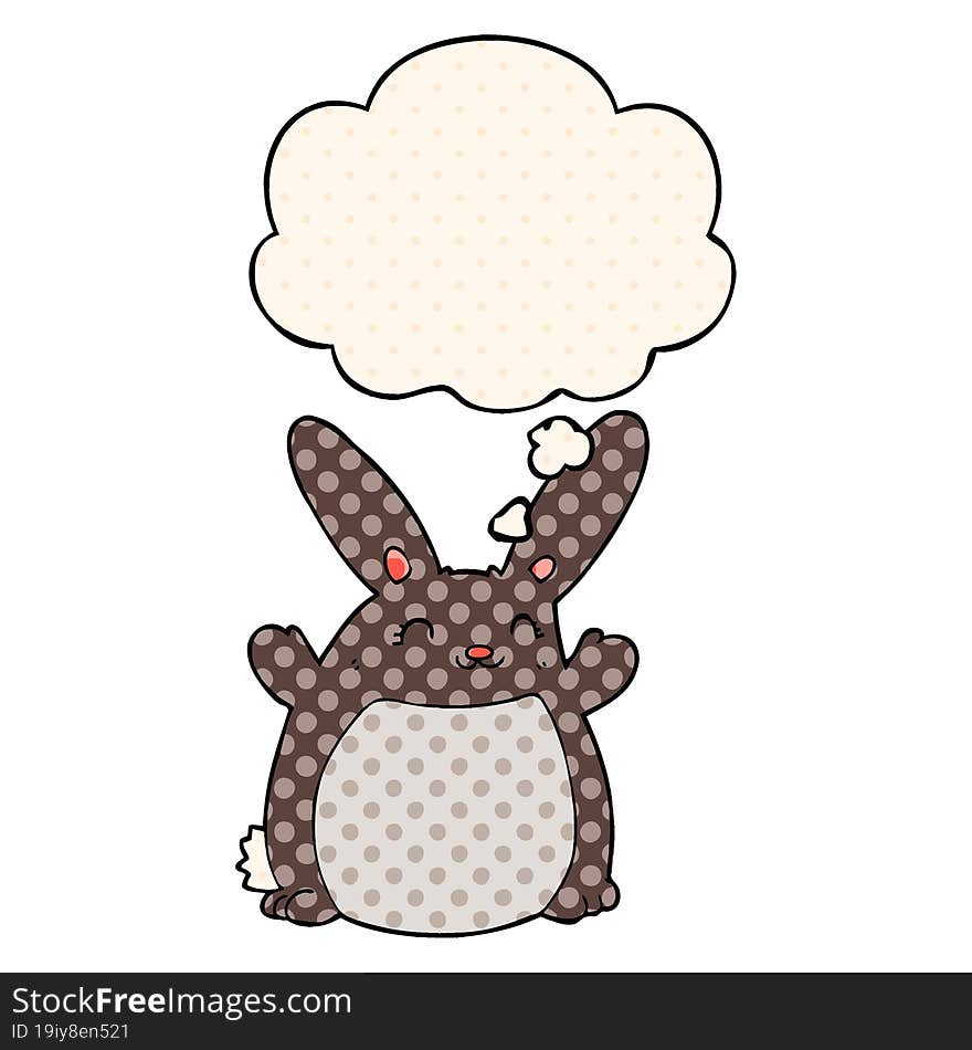 cartoon rabbit with thought bubble in comic book style