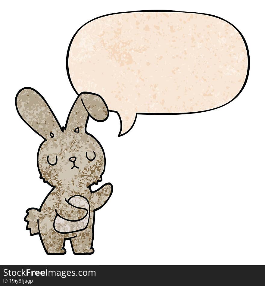 cute cartoon rabbit and speech bubble in retro texture style