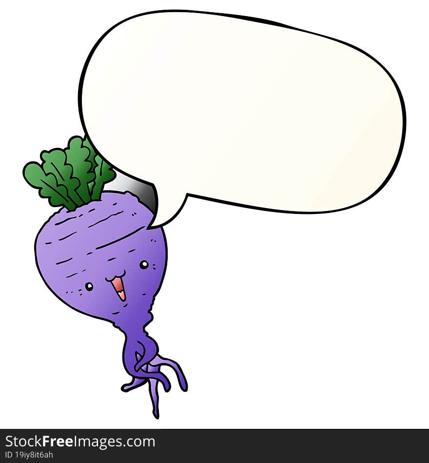 Cartoon Turnip And Speech Bubble In Smooth Gradient Style