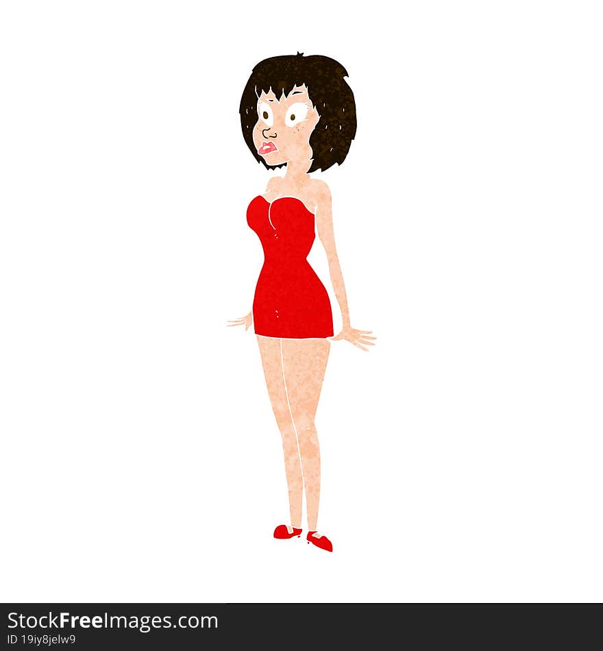 cartoon surprised woman in short dress