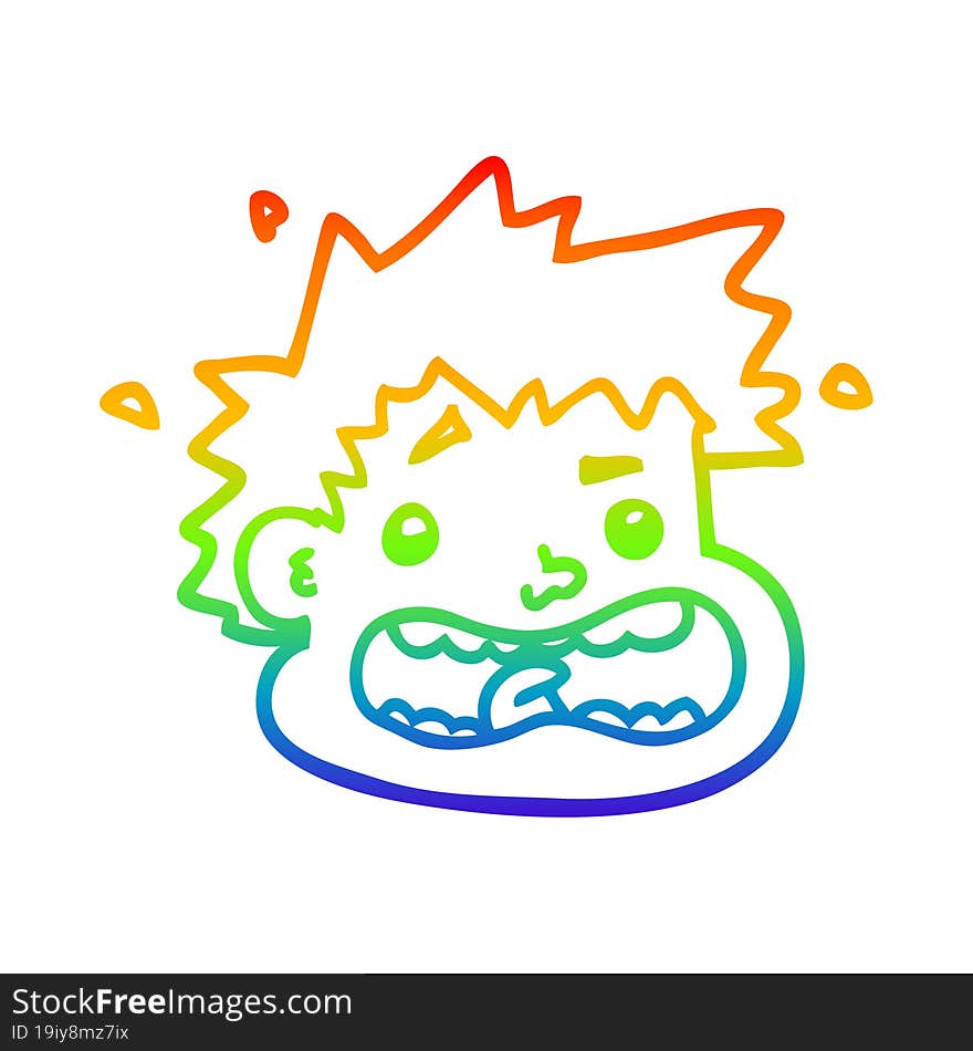 rainbow gradient line drawing cartoon frightened face