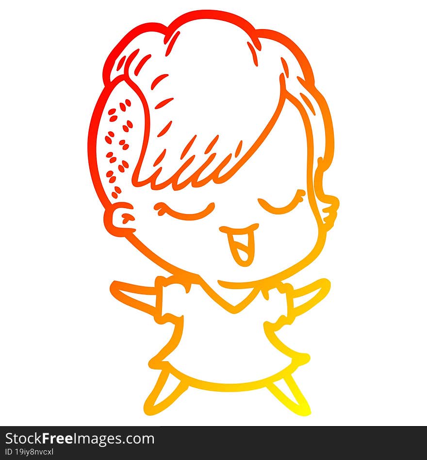 warm gradient line drawing happy cartoon girl