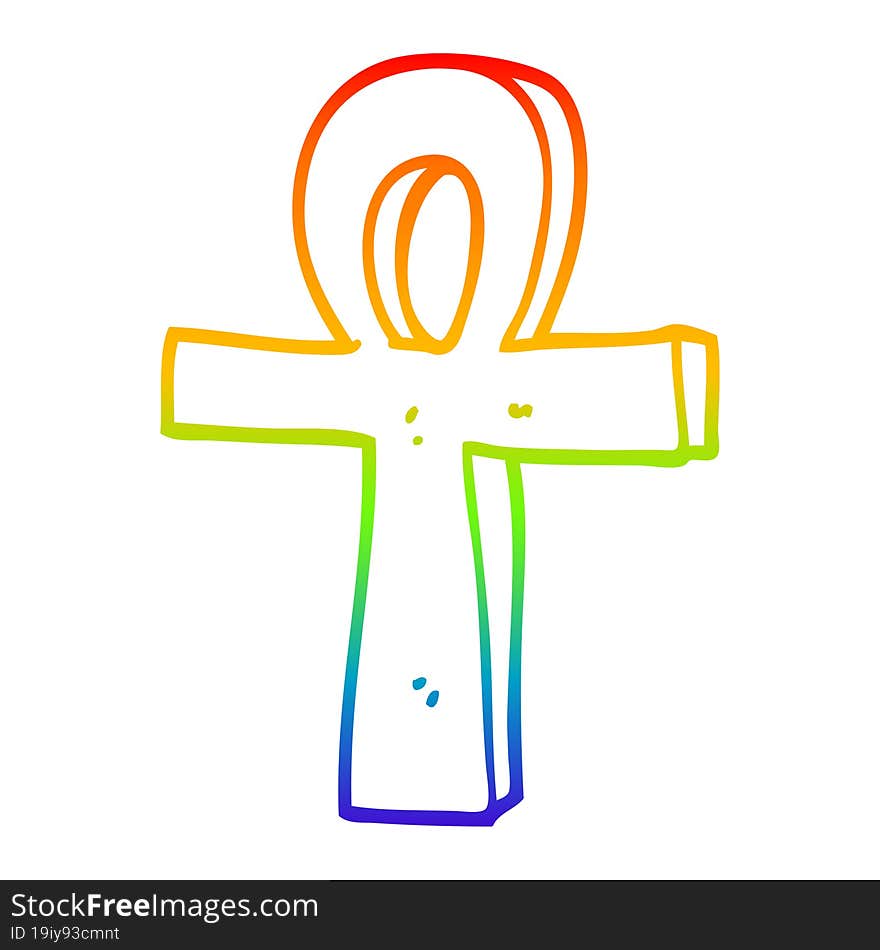 rainbow gradient line drawing cartoon of an ankh