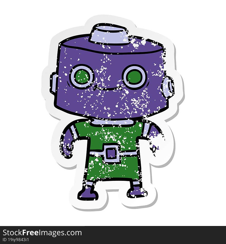 distressed sticker of a cartoon robot