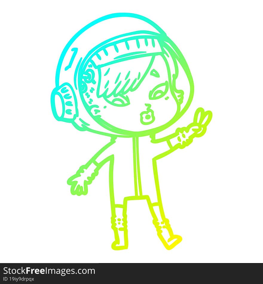 cold gradient line drawing cartoon astronaut woman