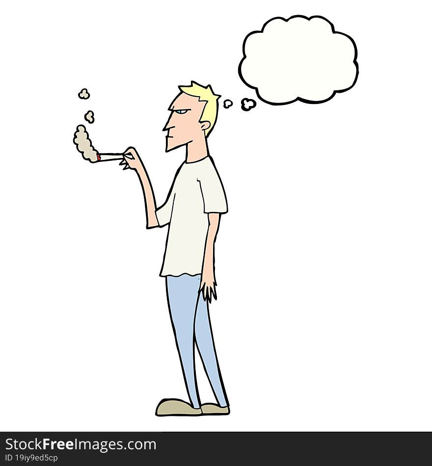 Cartoon Annoyed Smoker With Thought Bubble