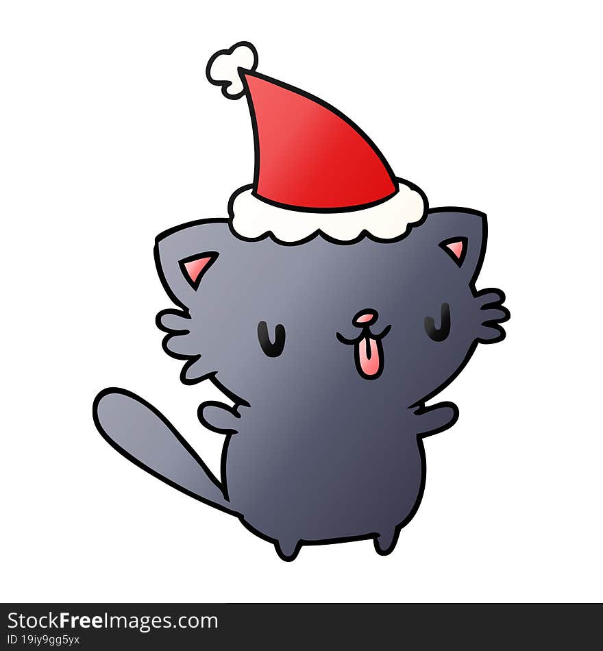 hand drawn christmas gradient cartoon of kawaii cat