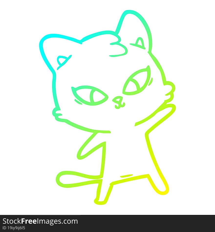 cold gradient line drawing of a cute cartoon cat