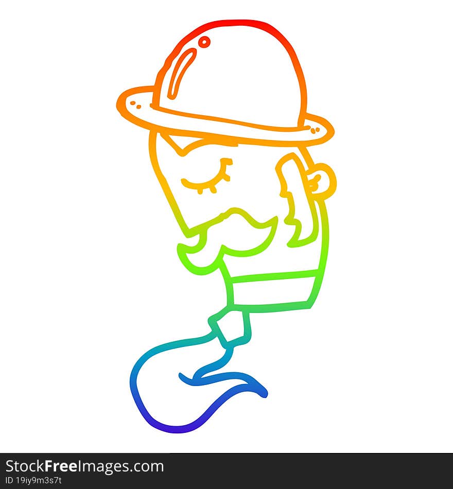 Rainbow Gradient Line Drawing Cartoon Man Wearing Hat