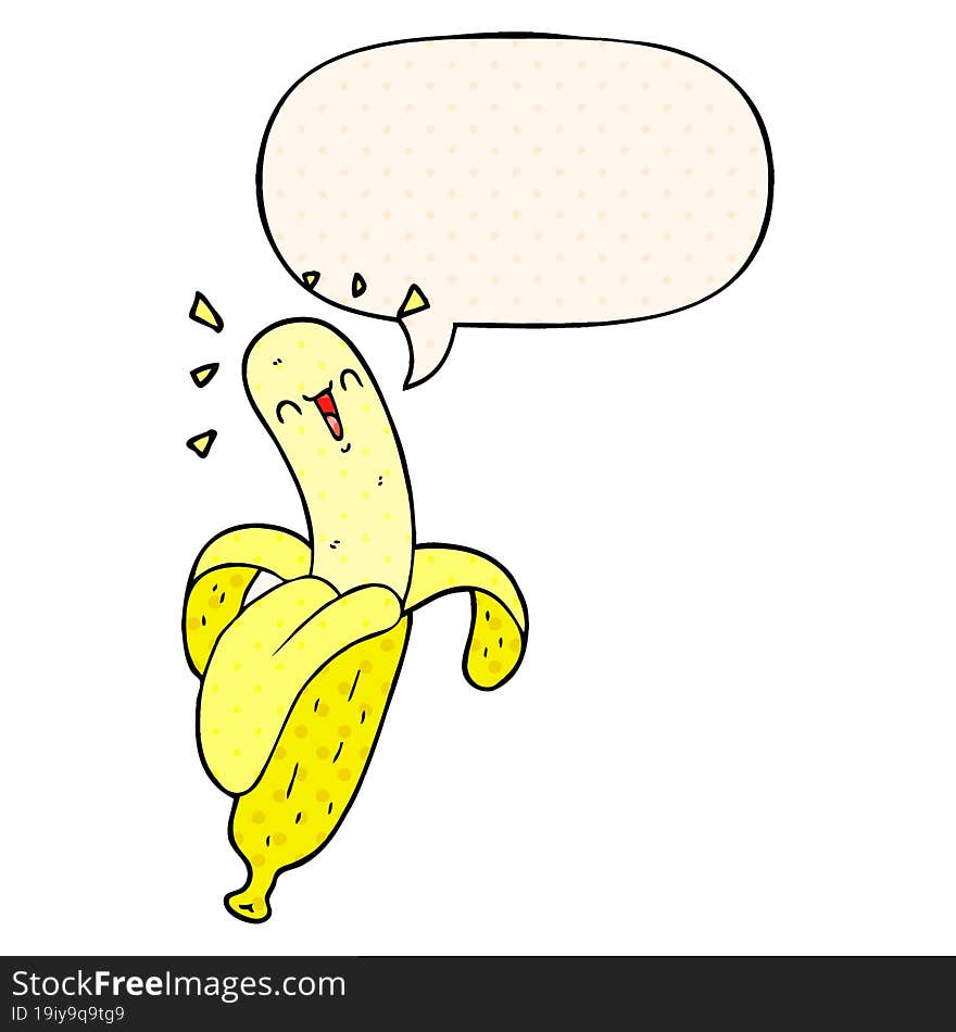 cartoon banana and speech bubble in comic book style