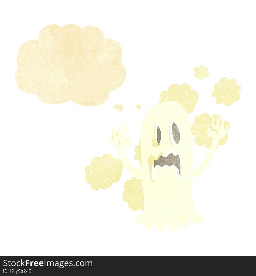 cartoon spooky ghost with thought bubble