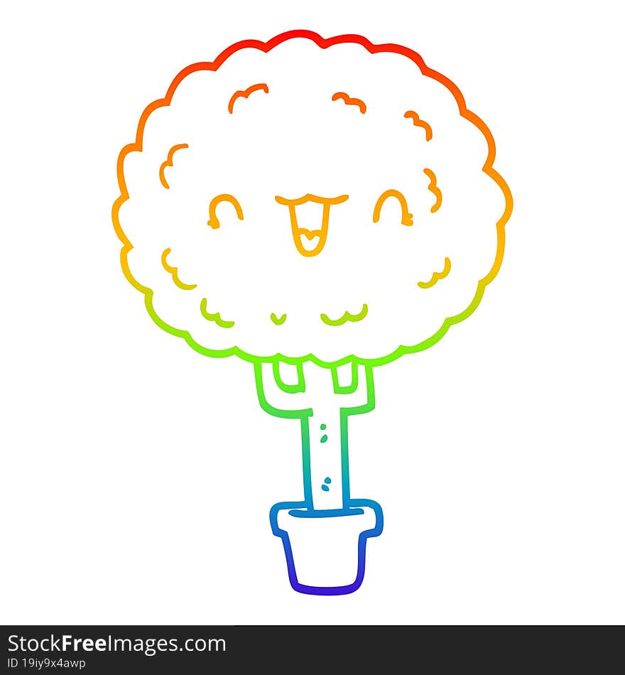 rainbow gradient line drawing cartoon happy tree