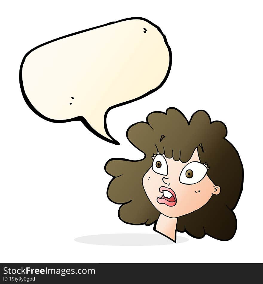 cartoon shocked female face with speech bubble