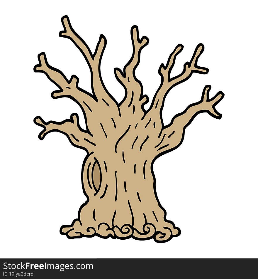 Hand Drawn Doodle Style Cartoon Tree