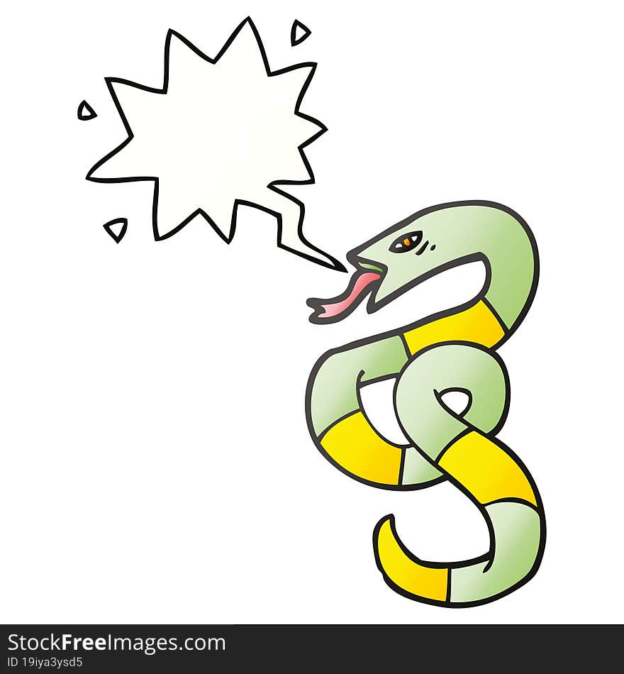 hissing cartoon snake and speech bubble in smooth gradient style