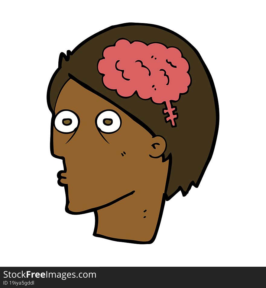 cartoon head with brain symbol