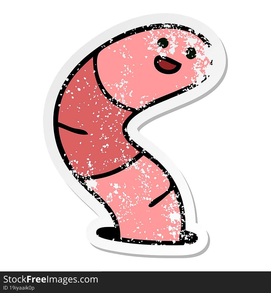 distressed sticker of a quirky hand drawn cartoon worm