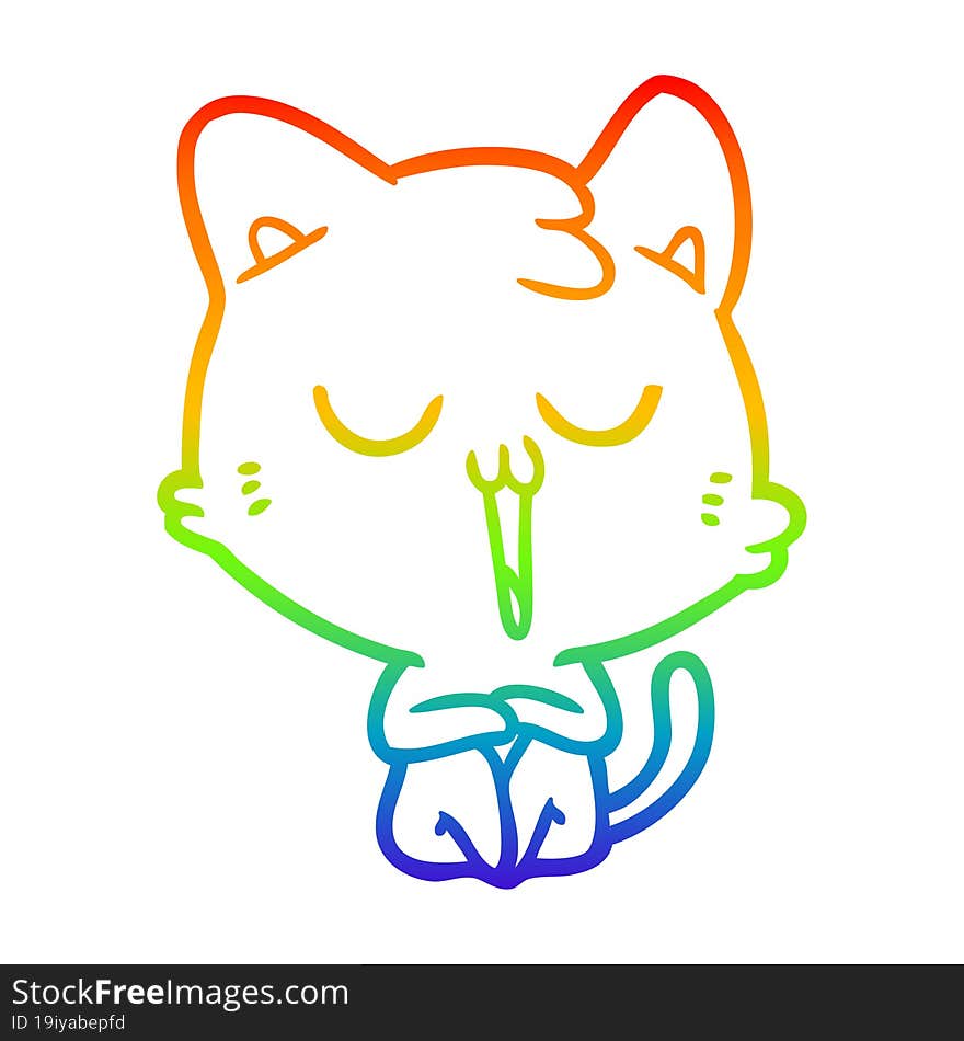 rainbow gradient line drawing cartoon cat singing