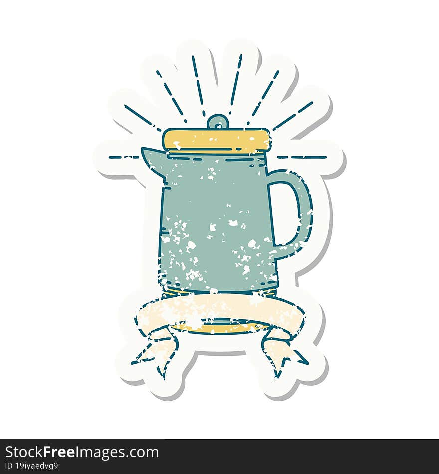 grunge sticker of tattoo style coffee pot