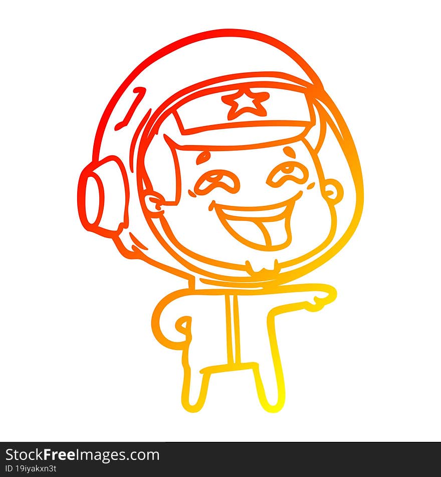 Warm Gradient Line Drawing Cartoon Laughing Astronaut