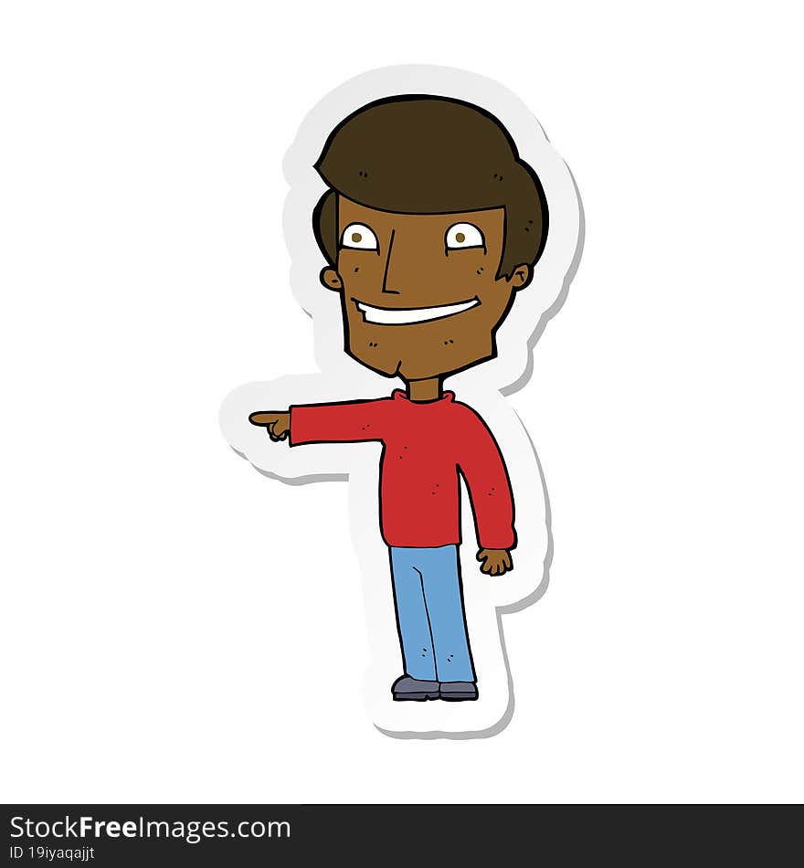 sticker of a cartoon happy man pointing