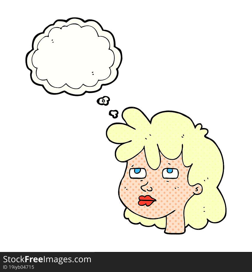 freehand drawn thought bubble cartoon female face