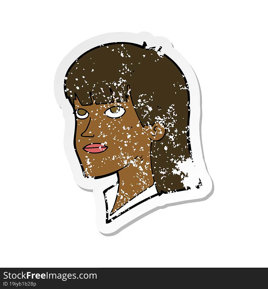 retro distressed sticker of a cartoon serious woman